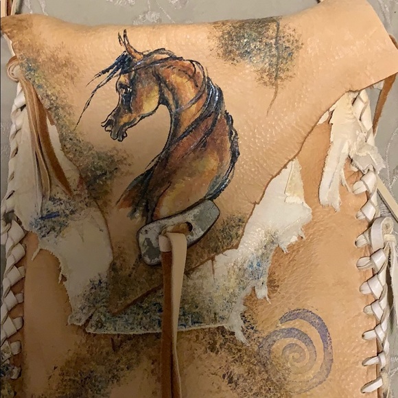 Handmade hand painted soft leather purse - Picture 2 of 8